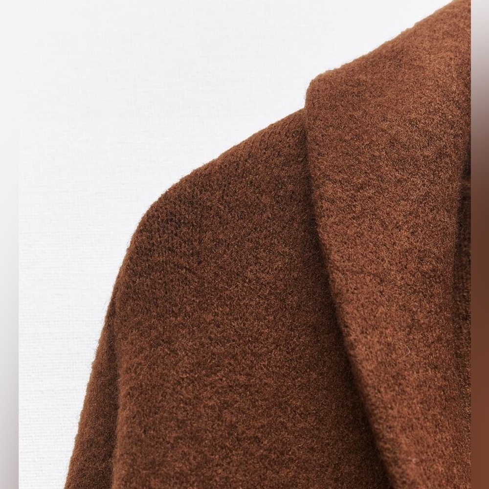 NWT. Zara Brown Wool Blend Turned Up Cuff Knit Coat. Size M. - Picture 9 of 10